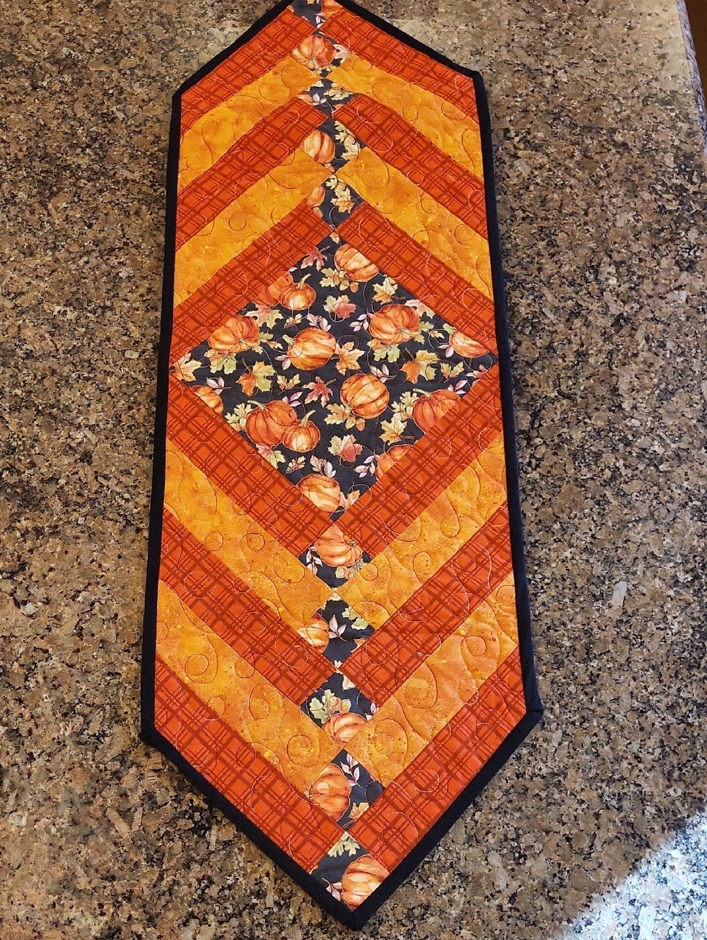 Handmade Pumpkin Patch Quilted Table Runner - Orange & Black